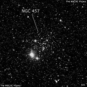 NGC 457 - рассеянное скопление звёзд. Описание NGC 457:, Рассеянное скопление в созвездии Кассиопея
