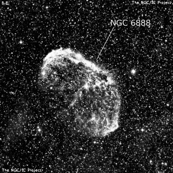 NGC 6888 - туманность. Описание NGC 6888:, Область H II в созвездии Лебедь