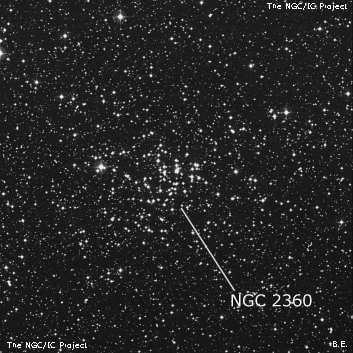 NGC 2360 - рассеянное скопление звёзд. Описание NGC 2360:, Рассеянное скопление в созвездии Большой Пес