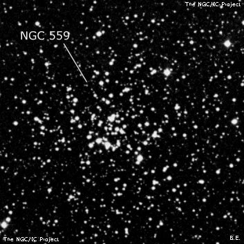 NGC 559 - рассеянное скопление звёзд. Описание NGC 559:, Рассеянное скопление в созвездии Кассиопея
