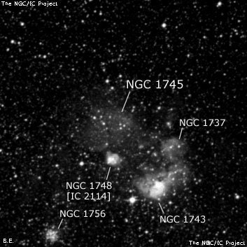 NGC 1745 - туманность. Описание NGC 1745:, Комплекс туманностей в созвездии Золотая Рыба