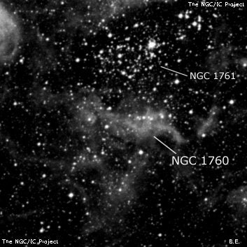 NGC 1760 - туманность. Описание NGC 1760:, Область H II в созвездии Золотая Рыба