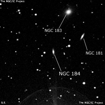 NGC 184 - линзовидная галактика. Описание NGC 184:, Галактика в созвездии Андромеда