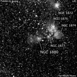 NGC 1880 - туманность. Описание NGC 1880:, Область H II в созвездии Золотая Рыба