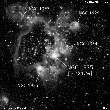 NGC 1935 - туманность. Описание NGC 1935:, Область H II в созвездии Золотая Рыба