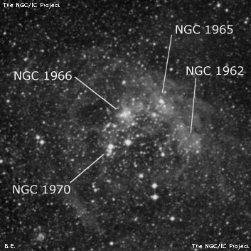 NGC 1966 - туманность. Описание NGC 1966:, Рассеянное скопление в созвездии Золотая Рыба