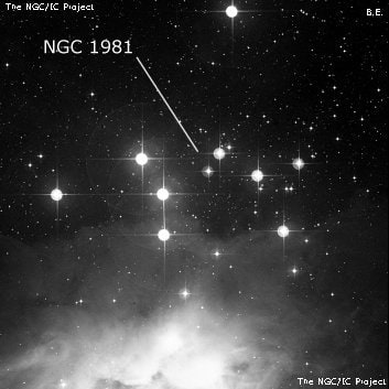 NGC 1981 - рассеянное скопление звёзд. Описание NGC 1981:, Комплекс туманностей в созвездии Орион