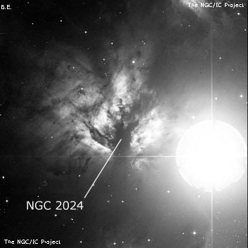 NGC 2024 - туманность. Описание NGC 2024:, Комплекс туманностей в созвездии Орион