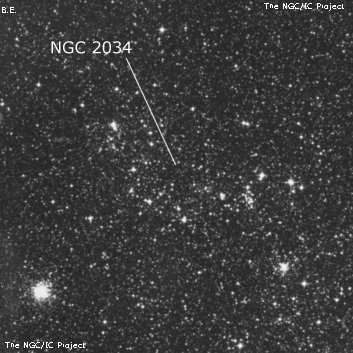 NGC 2034 - рассеянное скопление звёзд. Описание NGC 2034:, Объект глубокого космоса в созвездии Золотая Рыба