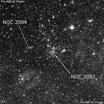 NGC 2093 - рассеянное скопление звёзд. Описание NGC 2093:, Объект глубокого космоса в созвездии Золотая Рыба
