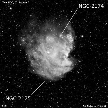 NGC 2175 - туманность. Описание NGC 2175:, Комплекс туманностей в созвездии Орион