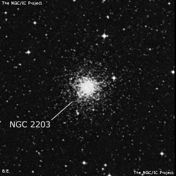 NGC 2203 - рассеянное скопление звёзд. Описание NGC 2203:, Шаровое скопление в созвездии Столовая Гора