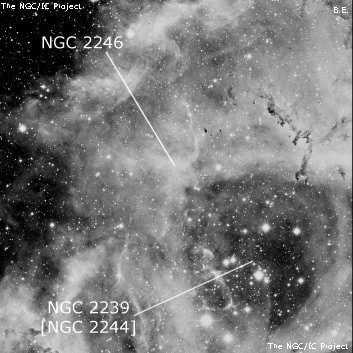 NGC 2246 - туманность. Описание NGC 2246:, Комплекс туманностей в созвездии Единорог