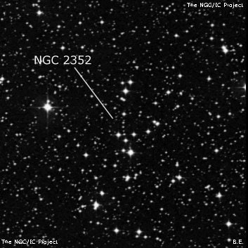 NGC 2352 - группа звёзд. Описание NGC 2352:, Рассеянное скопление в созвездии Большой Пес