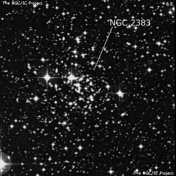 NGC 2383 - рассеянное скопление звёзд. Описание NGC 2383:, Рассеянное скопление в созвездии Большой Пес