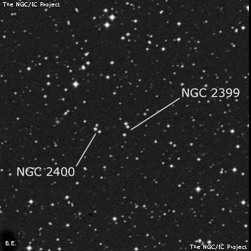 NGC 2399 - три звезды. Описание NGC 2399:, Объект глубокого космоса в созвездии Малый Пес