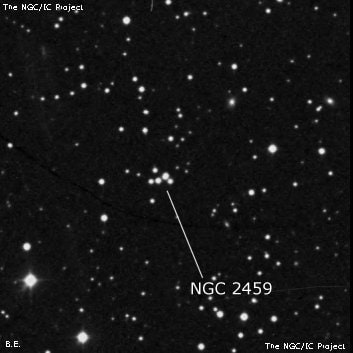 NGC 2459 - рассеянное скопление звёзд. Описание NGC 2459:, Рассеянное скопление в созвездии Малый Пес