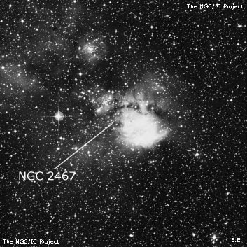 NGC 2467 - туманность. Описание NGC 2467:, Комплекс туманностей в созвездии Корма