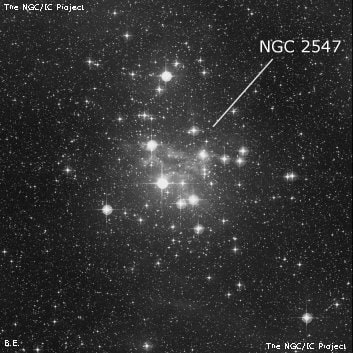 NGC 2547 - рассеянное скопление звёзд. Описание NGC 2547:, Рассеянное скопление в созвездии Паруса