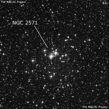 NGC 2571 - рассеянное скопление звёзд. Описание NGC 2571:, Рассеянное скопление в созвездии Корма
