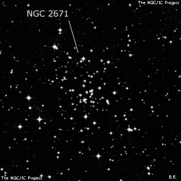 NGC 2671 - рассеянное скопление звёзд. Описание NGC 2671:, Рассеянное скопление в созвездии Паруса