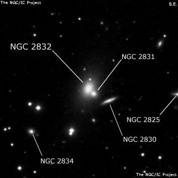 NGC 2832 - эллиптическая галактика. Описание NGC 2832:, Галактика в созвездии Рысь
