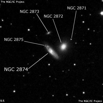 NGC 2874 - спиральная галактика с баром. Описание NGC 2874:, Галактика в созвездии Лев
