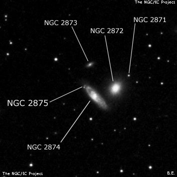 NGC 2875 - H 2 -регион или часть галактики. Описание NGC 2875:, Объект глубокого космоса в созвездии Лев