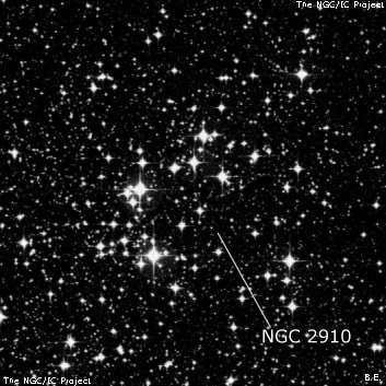 NGC 2910 - рассеянное скопление звёзд. Описание NGC 2910:, Рассеянное скопление в созвездии Паруса