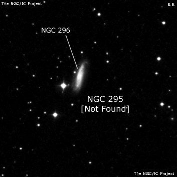 NGC 295 - по указанным Генри Дрейером координатам, объект повторно не найден; . Описание NGC 295:, Галактика в созвездии Рыбы