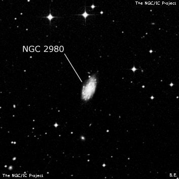 NGC 2980 - спиральная галактика с баром. Описание NGC 2980:, Галактика в созвездии Секстант