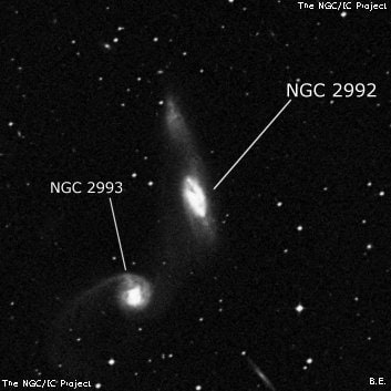 NGC 2992 - спиральная галактика. Описание NGC 2992:, Галактика в созвездии Гидра