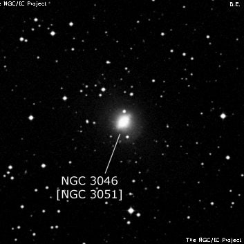 NGC 3046 - по указанным Генри Дрейером координатам, объект повторно не найден; . Описание NGC 3046:, Галактика в созвездии Насос