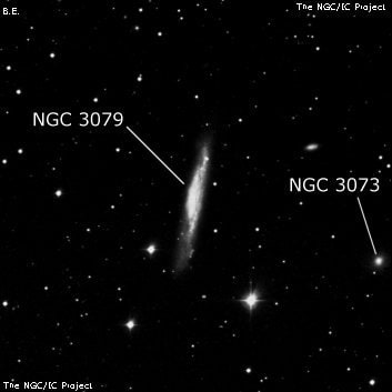 NGC 3079 - спиральная галактика с баром. Описание NGC 3079:, Галактика в созвездии Большая Медведица