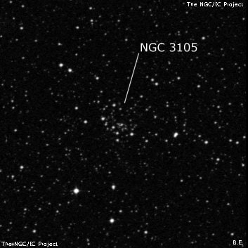 NGC 3105 - рассеянное скопление звёзд. Описание NGC 3105:, Рассеянное скопление в созвездии Паруса