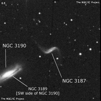 NGC 3187 - спиральная галактика с баром. Описание NGC 3187:, Галактика в созвездии Лев