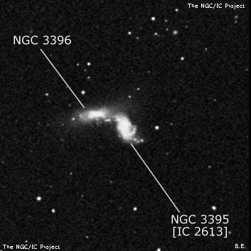 NGC 3395 - спиральная галактика с баром. Описание NGC 3395:, Галактика в созвездии Малый Лев