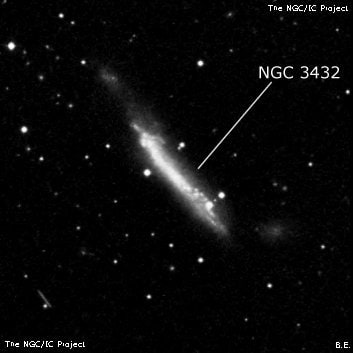 NGC 3432 - спиральная галактика с баром. Описание NGC 3432:, Галактика в созвездии Малый Лев