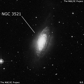 NGC 3521 - спиральная галактика с баром. Описание NGC 3521:, Галактика в созвездии Лев