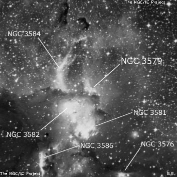 NGC 3579 - туманность. Описание NGC 3579:, Комплекс туманностей в созвездии Киль