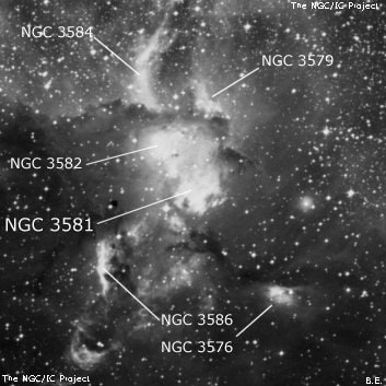 NGC 3581 - туманность. Описание NGC 3581:, Область H II в созвездии Киль