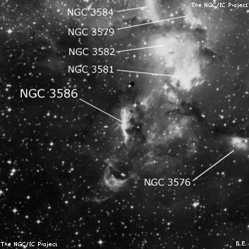 NGC 3586 - туманность. Описание NGC 3586:, Комплекс туманностей в созвездии Киль