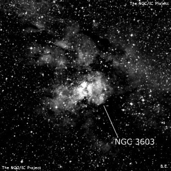 NGC 3603 - рассеянное скопление звёзд. Описание NGC 3603:, Комплекс туманностей в созвездии Киль