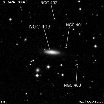 NGC 403 - линзовидная галактика. Описание NGC 403:, Галактика в созвездии Рыбы