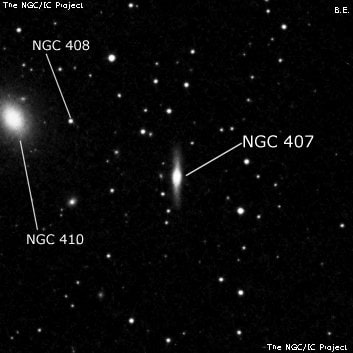 NGC 407 - линзовидная галактика. Описание NGC 407:, Галактика в созвездии Рыбы