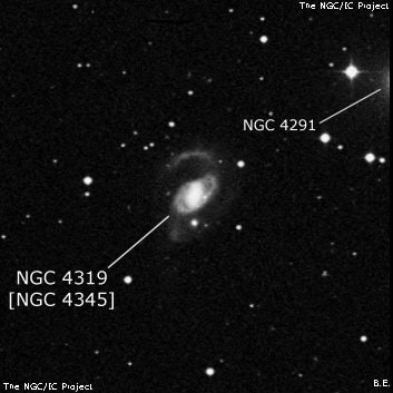 NGC 4319 - спиральная галактика с баром. Описание NGC 4319:, Объект глубокого космоса в созвездии Дракон