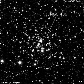 NGC 436 - рассеянное скопление звёзд. Описание NGC 436:, Рассеянное скопление в созвездии Кассиопея