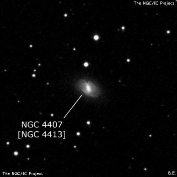 NGC 4407 - спиральная галактика с баром. Описание NGC 4407:, Объект глубокого космоса в созвездии Дева