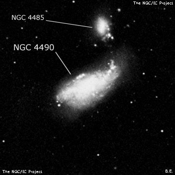 NGC 4490 - спиральная галактика с баром. Описание NGC 4490:, Галактика в созвездии Гончие Псы