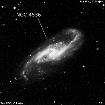 NGC 4536 - спиральная галактика с баром. Описание NGC 4536:, Галактика в созвездии Дева